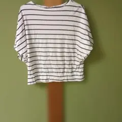 白黒ストライプ ドロップショルダーTシャツ M-L