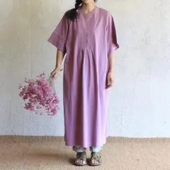 シサム工房　（美品）オーガニックコットン　ワンピース　パープルのサムネイル