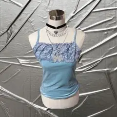 y2k 姫ギャル 平成　ベロア　水色　フェアリーグランジ キャミ