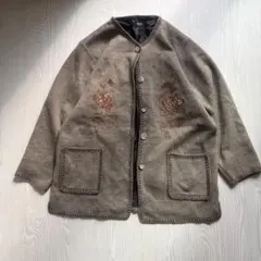 Port Vila 刺繍入りノーカラー長袖ジャケット昭和レトロ花柄