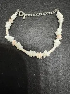 ナチュラル チップビーズ ブレスレット ホワイト ピンク シェル風 夏アクセ