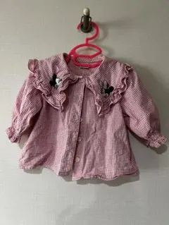 プティマイン　ミッキー・ミニー刺繍チェックシャツ