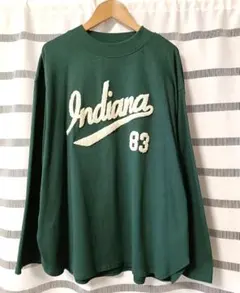 美品 しまむら インディアナ ロゴ 長袖カットソー L ダークグリーン