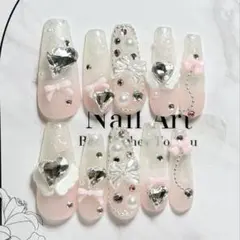 韓国　ガーリー　バレンタイン　ネイル　ロング　スナ系　量産型　y2k ワンホン