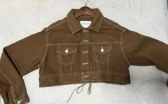 春分セール ショート丈 デニムジャケット ブラウン 韓国風 Sサイズ