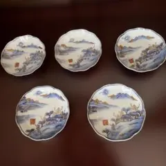 九谷焼 大皿 23cm 青手 山水画 金彩 アンティーク 骨董品 飾り皿