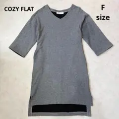 COZY FLATコージーフラット Vネック カットソーワンピース無地グレーF