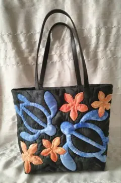 ☆265.ハワイアンキルト・バッグ・ホヌ＆プルメリア