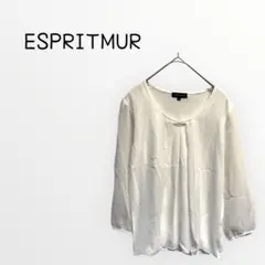【ESPRITMUR 】白 ブラウス ビジネス　胸元アクセント　七分袖　シフォン