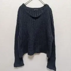 ❤GU ジーユー 透かし編みニット クルーネック 長袖 黒 S ポリエステル