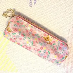 リラックマ　花柄　ペンケース　ポーチ　筆入れ　ラミネート　防水　撥水
