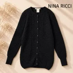 【ニナリッチ】美品✨ウールカーディガン 長袖 黒 イタリア製 立体編み38 上質のサムネイル