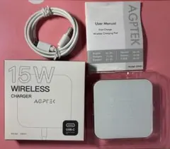 AGPTEK 15W急速充電対応 ワイヤレス充電器 USB-Cケーブル取説付