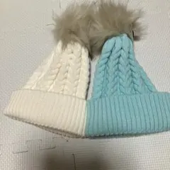 新品未使用ケーブル編みニット帽 ファー付き 54cm