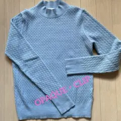 オペークドットクリップ ワイドリブハイネックニット・リブ網セーター・ブルー