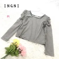 ⭐︎イング【M】千鳥柄トップス スクエアネック ギャザー袖 おしゃれ 可愛いのサムネイル