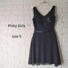 美品】Pinky Girls 日本製 リボンアレンジAラインドレスワンピース Sのサムネイル
