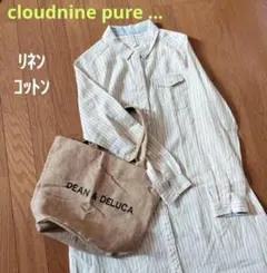 美品　cloudnine pure... 　麻混ロールアップ袖シャツワンピース