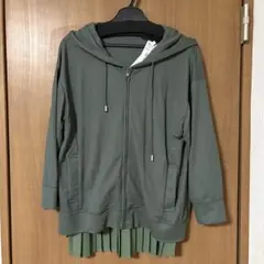 新品 RADIATE バックプリーツ ジップアップ パーカー カーキ 緑 Mのサムネイル