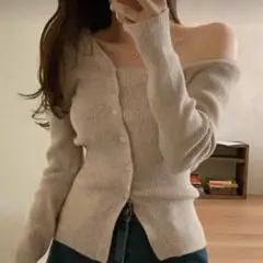 SHEIN DAZY オフショルリブニットカーディガン　モカブラウン　Mサイズ