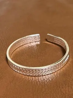 シルバー925 メキシカンジュエリーヴィンテージ光沢編み込みギザギザ模様バングル