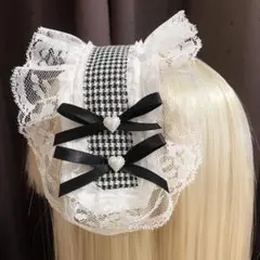 黒チェックのヘッドドレス　天使界隈　ロリータ