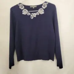 【美品】LAURA ASHLEY ネイビー 花柄刺繍 ニット 40