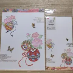和風便箋＆封筒　(手毬と牡丹)