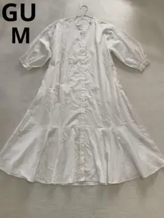 GU レディース　シャツロングワンピース　ノーカラー　　フレア　白　M