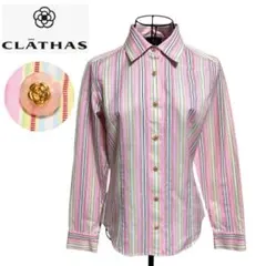 CLATHAS クレイサス　長袖シャツ　カメリア金ボタン　ピンク系ストライプ　Mのサムネイル