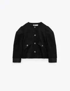 【完売品】ZARA　テクスチャー ショートジャケット　Lサイズ　ブラック