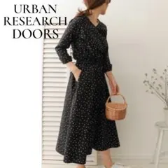 アーバンリサーチドアーズ★ゴムウエストマークドット柄ロングワンピースM春水玉模様