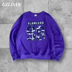 ギルダン スウェット M パープル カモフラ ナンバリング メンズ 紫 古着