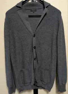 グレー ウール100% ボタン付きカーディガン