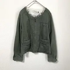 アースミュージックアンドエコロジー Uネック ジャケット カーキ S