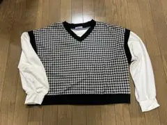 ハウンドトゥースパターン Vネックニット