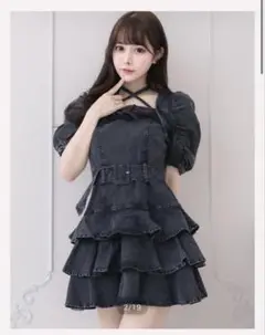 完売商品❗️pium デニム フリル付きワンピース 新品未使用】ピウム ティアードフリルミニワンピース pium