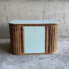 古いバスケット 籐 ラタン 籠 ケース 収納 蓋付き ポップ 当時物 昭和レトロ