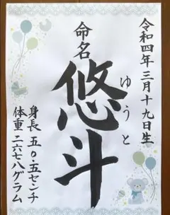 【オーダーメイド】命名書　オーダー　手書き　毛筆（ブルー）
