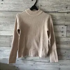 ベージュ リブ編み タートルネック 長袖