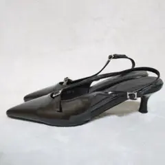 NICHE SHOES ポインテッドトゥ バックストラップ ブラック 23.5