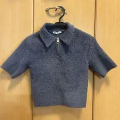 ZARA ハーフジップ シャギーニット 半袖 グレーのサムネイル