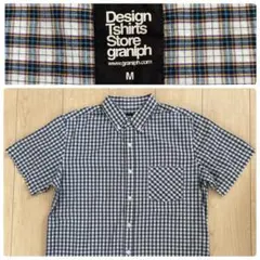 【美品】グラニフ 半袖シャツ M チェック 襟付き 白 ネイビーのサムネイル