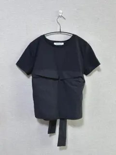 前も後ろも可愛い　ビスチェ型後ろリボンカットソー　Tシャツ　異素材コンビ　黒のサムネイル