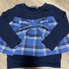 BeBeリボン付きチェック柄 長袖カットソー 100cm