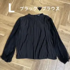 ブラックブラウス　Lサイズ　袖レース　バンドカラーブラウス