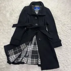 美品　バーバリーブルーレーベル　ベルテッドコート　ノバチェック　アンゴラ　黒