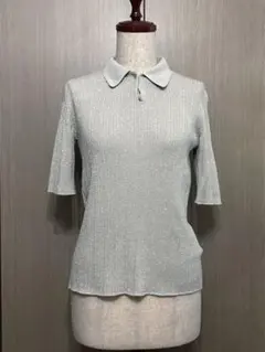 美品◆LE CIEL BLEU ニットポロシャツ シルバーラメのサムネイル