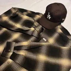 CALTOP チェックシャツ 2XL ブラック ベージュ メキシコ製 オンブレ柄