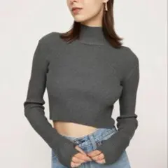 SLYショートニットトップス ハイネック スタンドネック